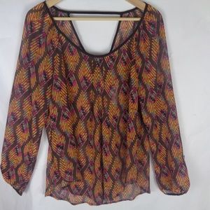 New Blu Pepper Blouse Top Sheer Boho Aztec Size L
